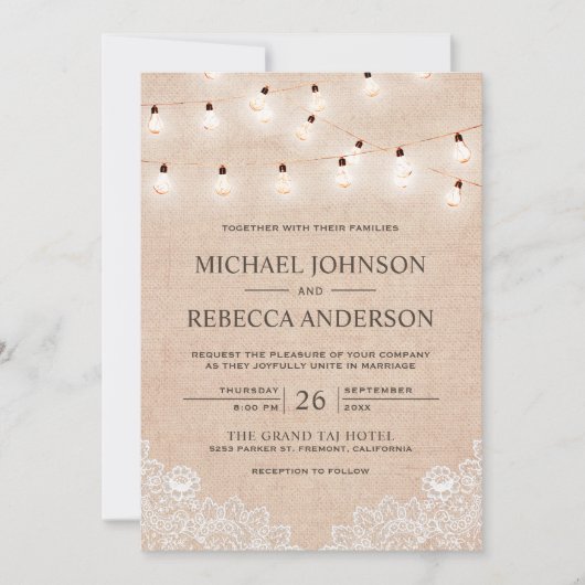 Rustic Burlap Lace String Lights Kaart (Voorkant)