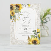 Rustic Burlap Lace Sunflower Fall Wedding Kaart (Staand voorkant)