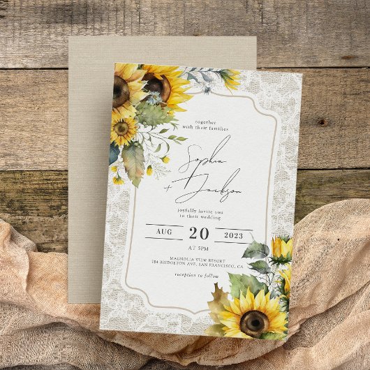 Rustic Burlap Lace Sunflower Fall Wedding Kaart