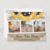 Rustic Burlap Lace Sunflower Foto Save the Date Aankondigingskaart (Voorkant / Achterkant)