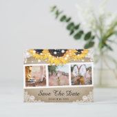 Rustic Burlap Lace Sunflower Foto Save the Date Aankondigingskaart (Staand voorkant)
