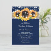 Rustic Burlap Lace Sunflower Navy Blue Wedding Kaart (Staand voorkant)