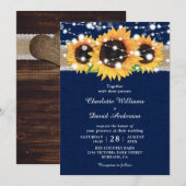 Rustic Burlap Lace Sunflower Navy Blue Wedding Kaart (Voorkant / Achterkant)