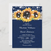 Rustic Burlap Lace Sunflower Navy Blue Wedding Kaart (Voorkant)