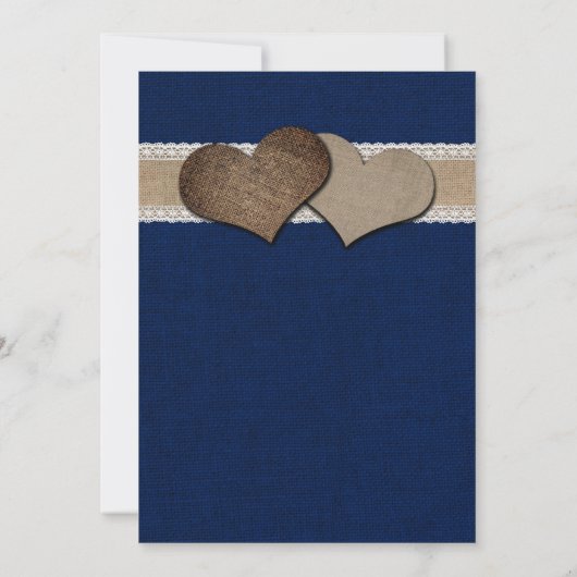 Rustic Burlap Lace Sunflower Navy Blue Wedding Kaart (Achterkant)