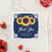 Rustic Burlap Lace Sunflower Navy Blue Wedding Servet (Insitu)