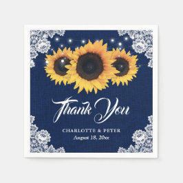 Rustic Burlap Lace Sunflower Navy Blue Wedding Servet