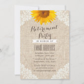 Rustic Burlap & Lace Sunflower Retirement Party Kaart (Voorkant)