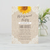 Rustic Burlap & Lace Sunflower Retirement Party Kaart (Staand voorkant)