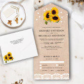 Rustic Burlap Lace Sunflower Wedding All In One Uitnodiging
