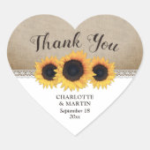 Rustic Burlap Lace Sunflower Wedding Dank je Hart Sticker (Voorkant)