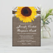Rustic Burlap Lace Sunflower Wedding Invitting Kaart (Staand voorkant)