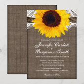Rustic Burlap Lace Sunflower Wedding Invitting Kaart (Voorkant / Achterkant)