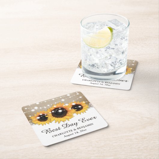 Rustic Burlap Lace Sunflower Wedding Kartonnen Onderzetters (Insitu)