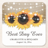 Rustic Burlap Lace Sunflower Wedding Kartonnen Onderzetters (Voorkant)
