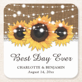 Rustic Burlap Lace Sunflower Wedding Kartonnen Onderzetters