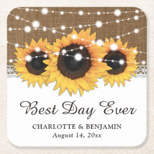 Rustic Burlap Lace Sunflower Wedding Kartonnen Onderzetters
