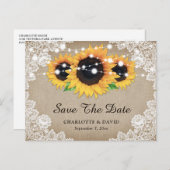 Rustic Burlap Lace Sunflower Wedding Save the Date Aankondigingskaart (Voorkant / Achterkant)