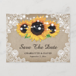 Rustic Burlap Lace Sunflower Wedding Save the Date Aankondigingskaart