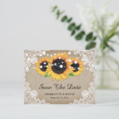 Rustic Burlap Lace Sunflower Wedding Save the Date Aankondigingskaart (Staand voorkant)