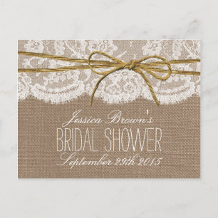 Rustic Burlap Lace Twine Bow Vrijgezellenfeest Rec Uitnodiging Briefkaart