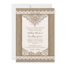 Rustic Burlap Lace Twine Bow Wedding Invitation