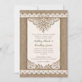 Rustic Burlap Lace Twine Bow Wedding Invitation Kaart