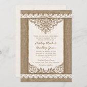 Rustic Burlap Lace Twine Bow Wedding Invitation Kaart (Voorkant / Achterkant)