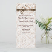 Rustic Burlap Lace Twine Country Wedding Programme Programmakaart (Staand voorkant)