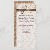 Rustic Burlap Lace Twine Country Wedding Programme Programmakaart (Voorkant / Achterkant)
