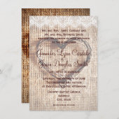 Rustic Burlap Lace Twine Heart Wedding Invitations Kaart (Voorkant / Achterkant)
