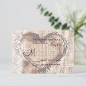 Rustic Burlap Lace Twine Heart Wedding RSVP Card (Staand voorkant)