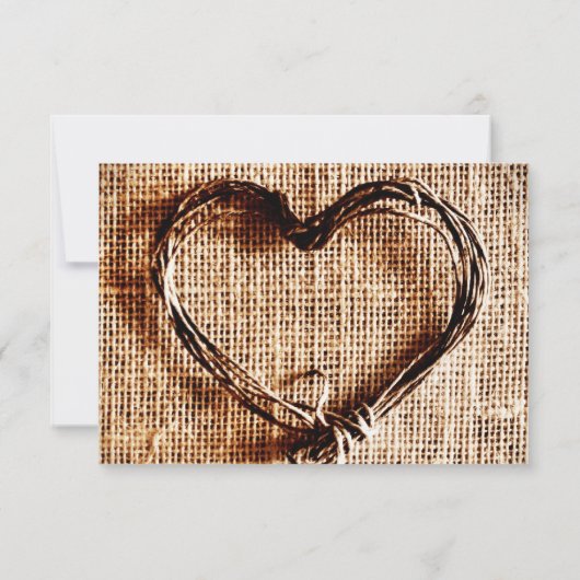 Rustic Burlap Lace Twine Heart Wedding RSVP Card (Achterkant)