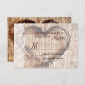Rustic Burlap Lace Twine Heart Wedding RSVP Card (Voorkant / Achterkant)
