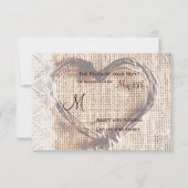 Rustic Burlap Lace Twine Heart Wedding RSVP Card Kaartje (Voorkant)