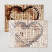 Rustic Burlap Lace Twine Heart Wedding RSVP Card Kaartje (Voorkant / Achterkant)