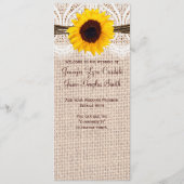 Rustic Burlap Lace Twine Sunflower Wedding Program Programmakaart (Voorkant)