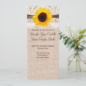 Rustic Burlap Lace Twine Sunflower Wedding Program Programmakaart (Staand voorkant)