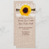 Rustic Burlap Lace Twine Sunflower Wedding Program Programmakaart (Voorkant / Achterkant)