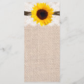 Rustic Burlap Lace Twine Sunflower Wedding Program Programmakaart (Achterkant)