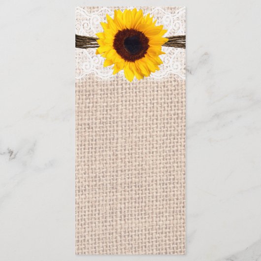 Rustic Burlap Lace Twine Sunflower Wedding Program Programmakaart (Achterkant)