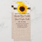 Rustic Burlap Lace Twine Sunflower Wedding Program Programmakaart (Voorkant / Achterkant)