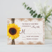 Rustic Burlap Lace Twine Sunflower Wedding RSVP (Staand voorkant)