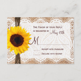 Rustic Burlap Lace Twine Sunflower Wedding RSVP Kaartje
