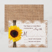 Rustic Burlap Lace Twine Sunflower Wedding RSVP Kaartje (Voorkant / Achterkant)