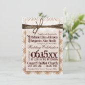 Rustic Burlap Lace Typography Wedding Invitations Kaart (Staand voorkant)
