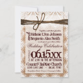 Rustic Burlap Lace Typography Wedding Invitations Kaart (Voorkant)
