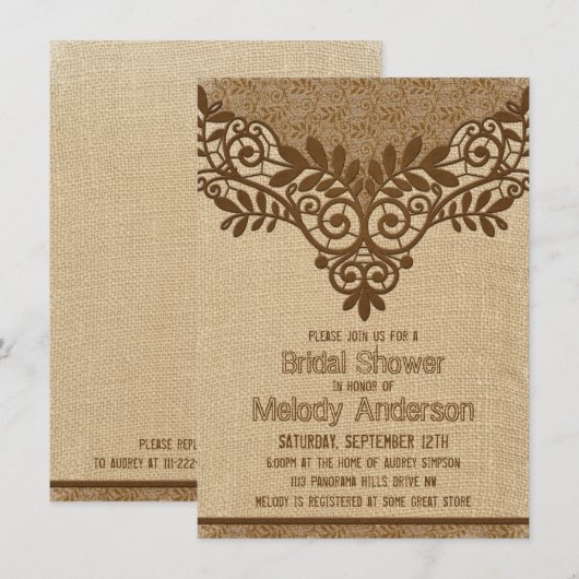 Rustic Burlap Lace  Vrijgezellenfeest Kaart (Voorkant / Achterkant)