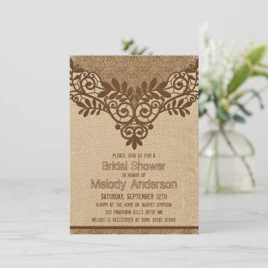 Rustic Burlap Lace  Vrijgezellenfeest Kaart (Staand voorkant)