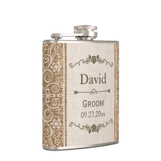 Rustic Burlap Lace Wedding Groom Heupfles (Rechts)